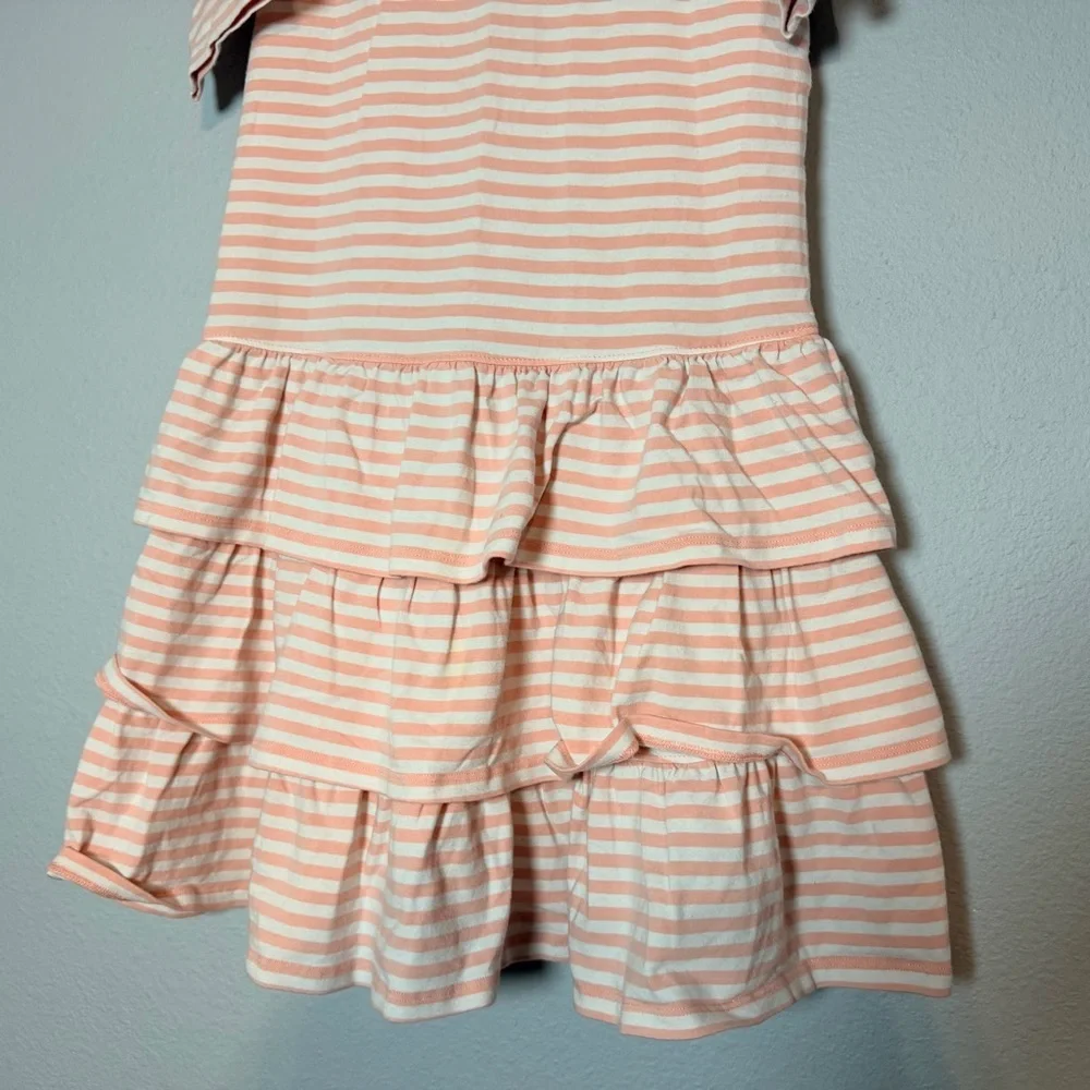 Hanna Andersson Girls Tiered Dress Size 140 or 10 Pink White Striped Ruffles